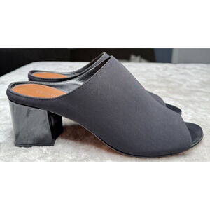 Donald J Pliner Ellis Black Leather Microfiber Open Toe Block Heel Mule Womens 9